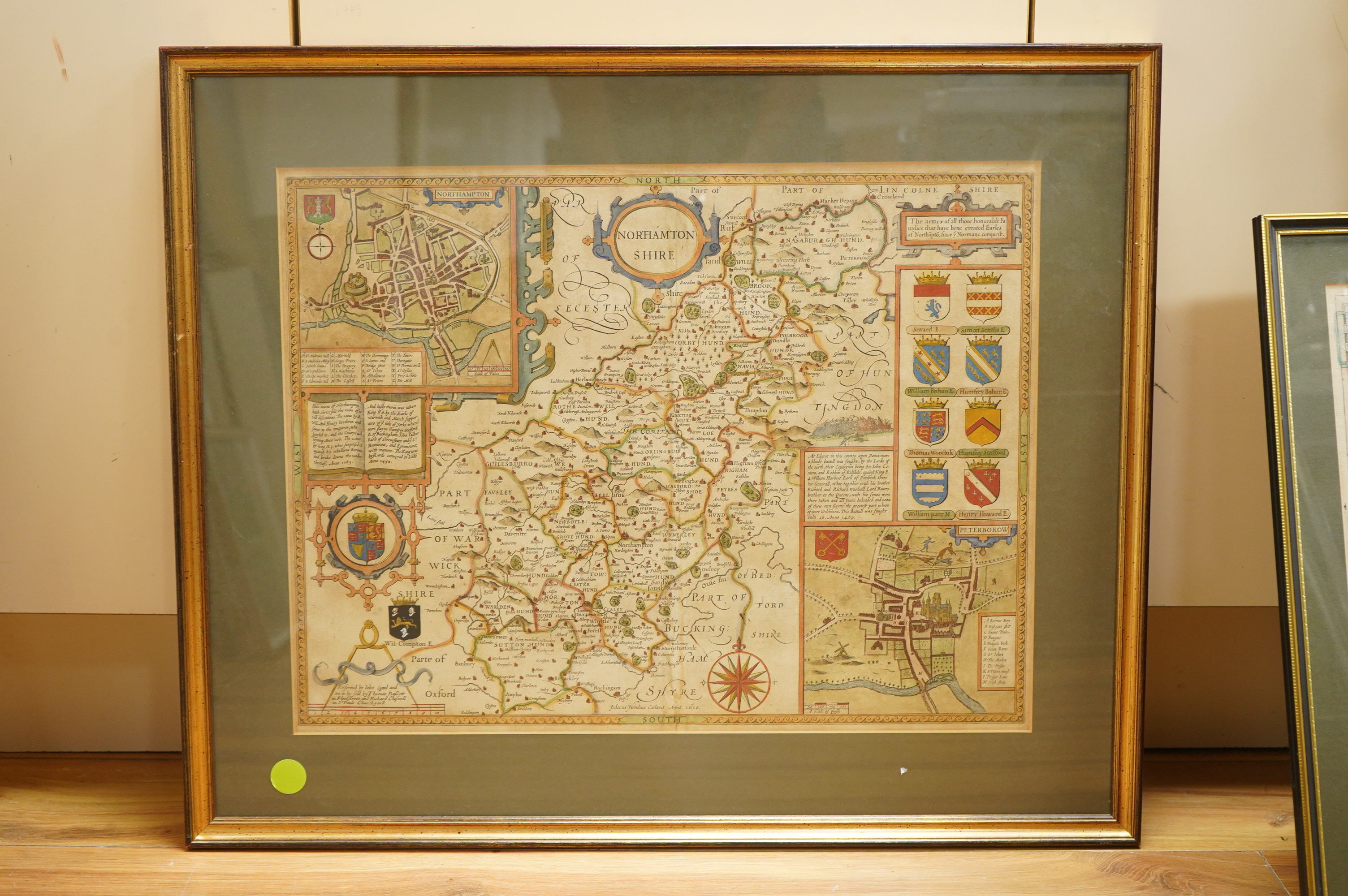 Robert Modern (1650-1703), Durham and The West Riding of Yorkshire’ two hand coloured engraved maps, sold by Abel Swale Awnsham and John Churchill, largest 38 x 43cm together with John Speed (1552-1629), Northamptonshire